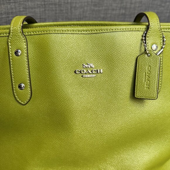 Coach Leather Tote Bag, style F58846, lime green - Picture 7 of 15